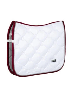Equestrian Stockholm Dressage Saddle Pad White Perfection Bordeaux -Equestrian Supplies white bordeaux dressage saddle pad dressyrschabrak dressurschabracke dressuur zadeldekje cob