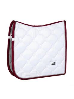 Equestrian Stockholm Dressage Saddle Pad White Perfection Bordeaux -Equestrian Supplies white bordeaux dressage saddle pad dressyrschabrak dressurschabracke dressuur zadeldekje full